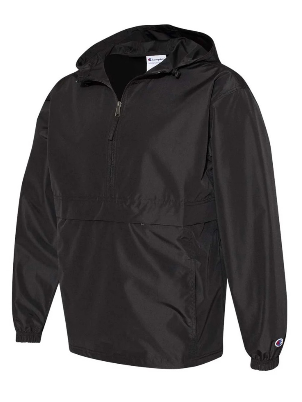 Champion Unisex Black Hooded Packable Anorak Windbreaker Lightweight Jacket